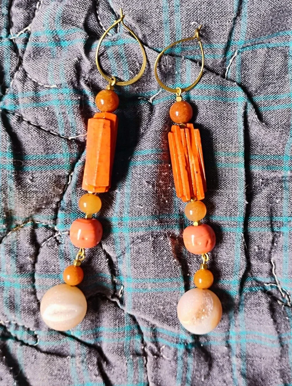 Orange 'Corrugated' Earrings - Handmade